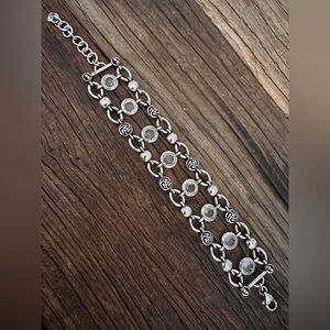 Brighton ❤️ Contempo Crystal Silver Wide Link Bracelet. Retired w/Bag